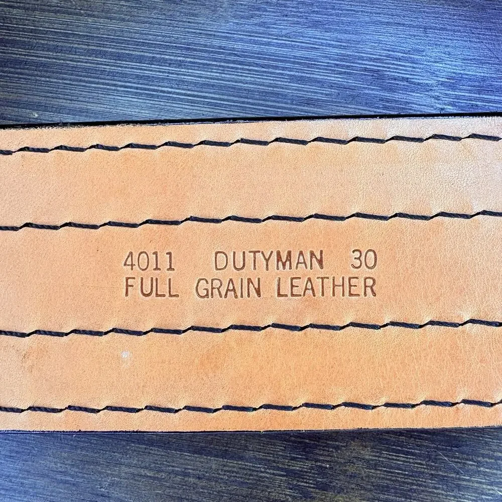 DutyMan Duty Belt Size 30” Black Plain Leather Chrome Buckle 4 Row Stitched 4011